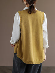 Damen-Pullover mit Knopfleiste und geteiltem ärmellosem Weste-Weste-Pullover