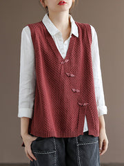 Damen-Pullover mit Knopfleiste und geteiltem ärmellosem Weste-Weste-Pullover
