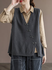 Women Button Knitted Split Sleeveless Vest Waistcoat Sweater