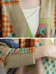 Stitching Pocket V Neck Long Sleeve Sweater Coat