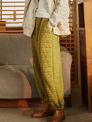 Warm Solid Color Pocket Elastic Waist Lantern Pants