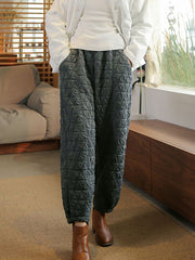 Warm Solid Color Pocket Elastic Waist Lantern Pants