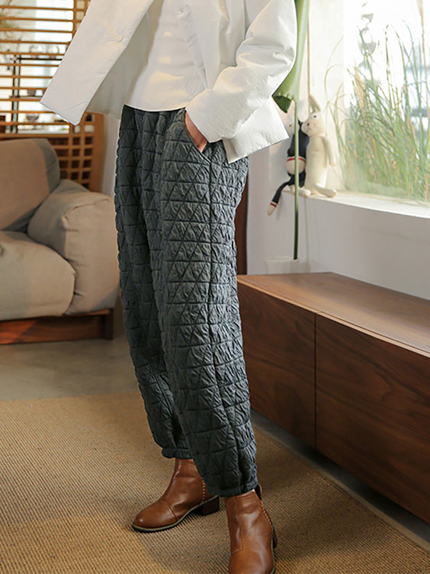 Warm Solid Color Pocket Elastic Waist Lantern Pants