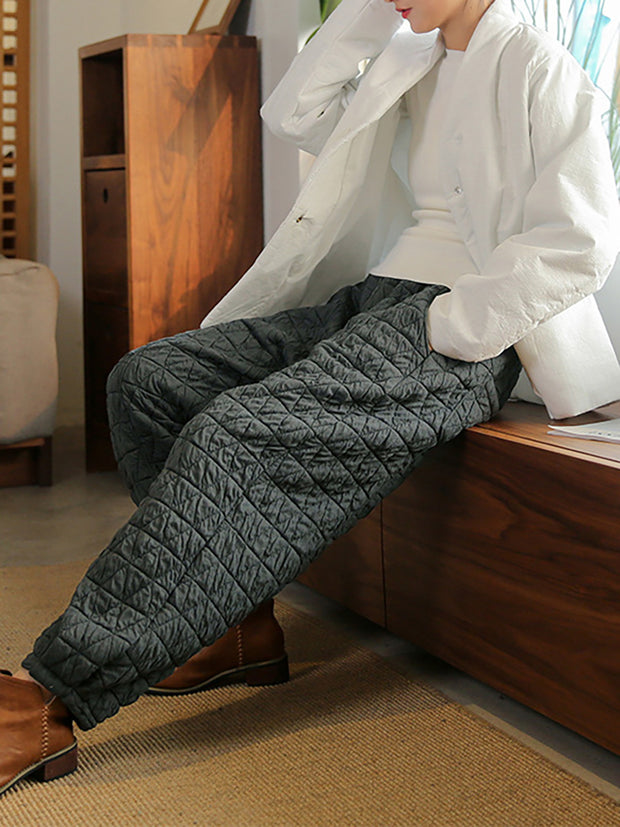 Warm Solid Color Pocket Elastic Waist Lantern Pants