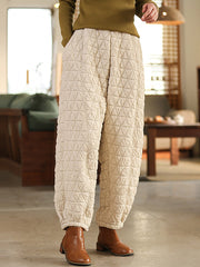 Warm Solid Color Pocket Elastic Waist Lantern Pants