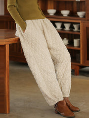 Warm Solid Color Pocket Elastic Waist Lantern Pants