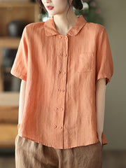 Double Breasted Ramie Casual Summer Women Shirt