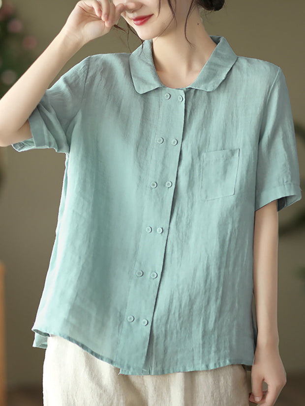 Double Breasted Ramie Casual Summer Women Shirt