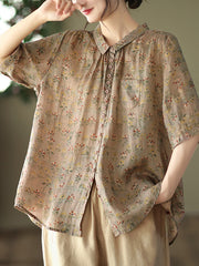 Vintage Floral Ramie Casual Sommer Damen Shirt