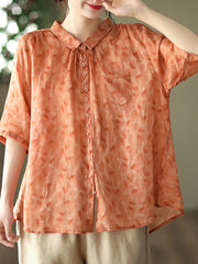 Vintage Floral Ramie Casual Summer Women Shirt