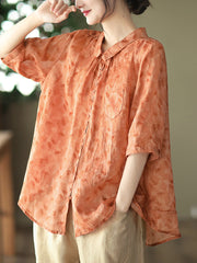 Vintage Floral Ramie Casual Sommer Damen Shirt