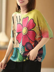 Prints Casual Knit Short Sleeve Women Sweater T Shirt