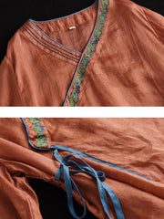 Slanted Placket Vintage Linen Summer Women Shirt