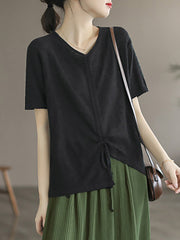 Casual Irregular Drawstring Cotton Women T Shirt