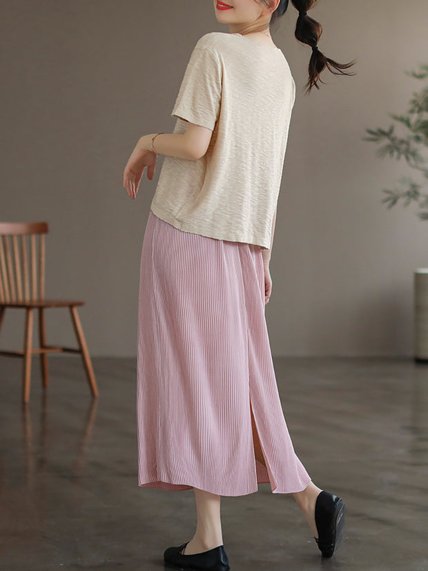 Casual Irregular Drawstring Cotton Women T Shirt