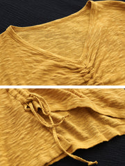 Casual Irregular Drawstring Cotton Women T Shirt