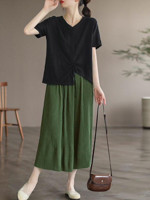 Casual Irregular Drawstring Cotton Women T Shirt