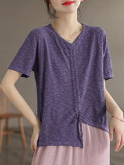 Casual Irregular Drawstring Cotton Women T Shirt
