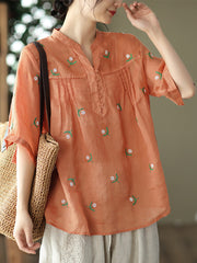 Pullover Split Neck Casual Floral Women Shirt