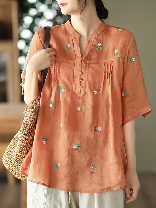 Pullover Split Neck Casual Floral Women Shirt