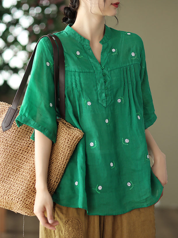 Pullover Split Neck Casual Floral Women Shirt