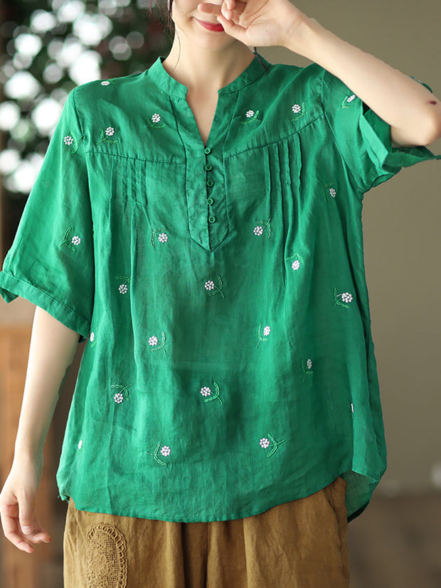 Pullover Split Neck Casual Floral Women Shirt