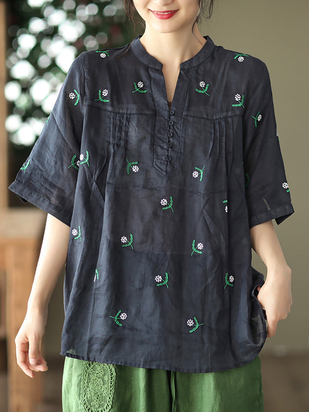 Pullover Split Neck Casual Floral Women Shirt