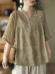 Pullover Split Neck Casual Floral Women Shirt