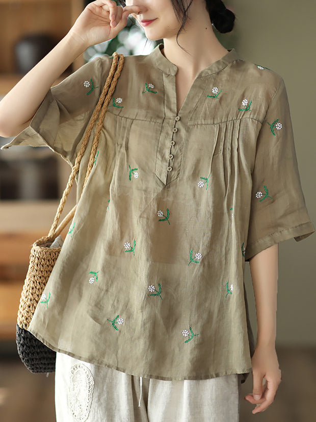 Pullover Split Neck Casual Floral Women Shirt
