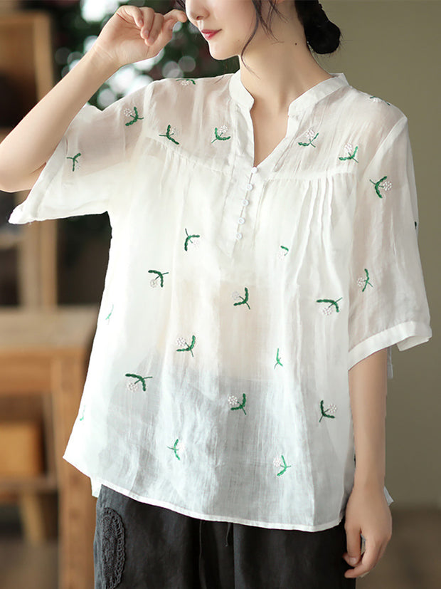 Pullover Split Neck Casual Floral Women Shirt