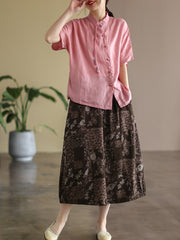 Slanted Placket Vintage Linen Summer Women Shirt