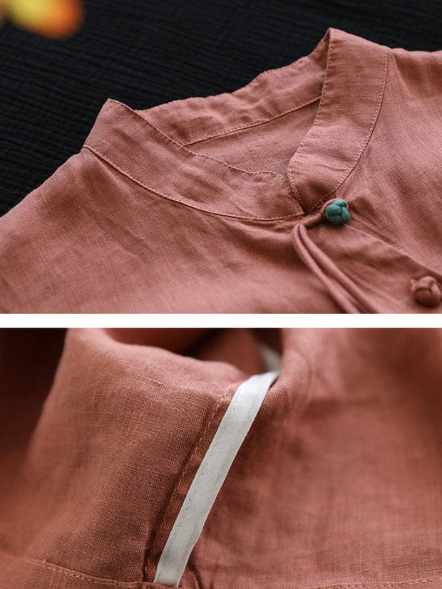 Slanted Placket Vintage Linen Summer Women Shirt