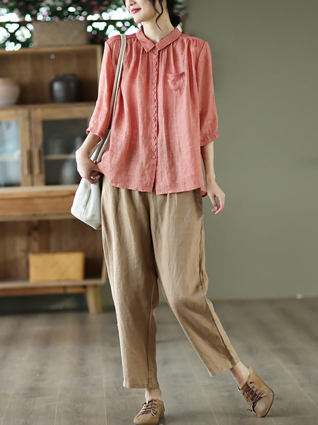 Loose Ramie Casual Summer Women Shirt