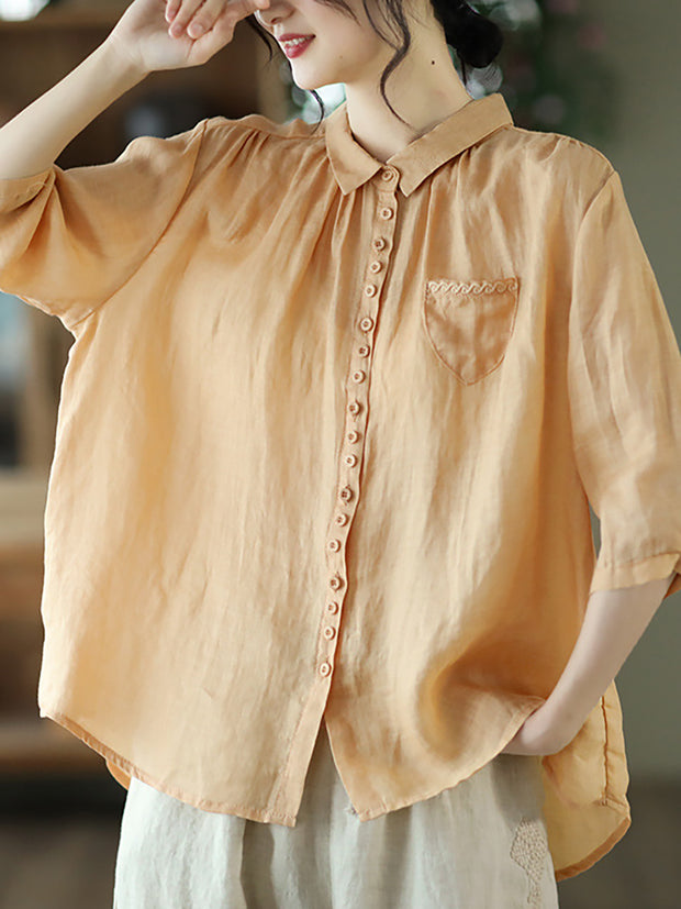 Loose Ramie Casual Summer Women Shirt