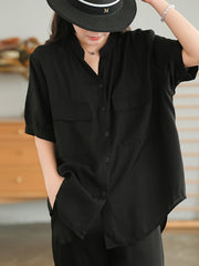 Split Neck Casual Short Sleeve Cotton Women Shirt