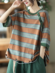 Stripe Cotton Casual Women Summer T Shirt