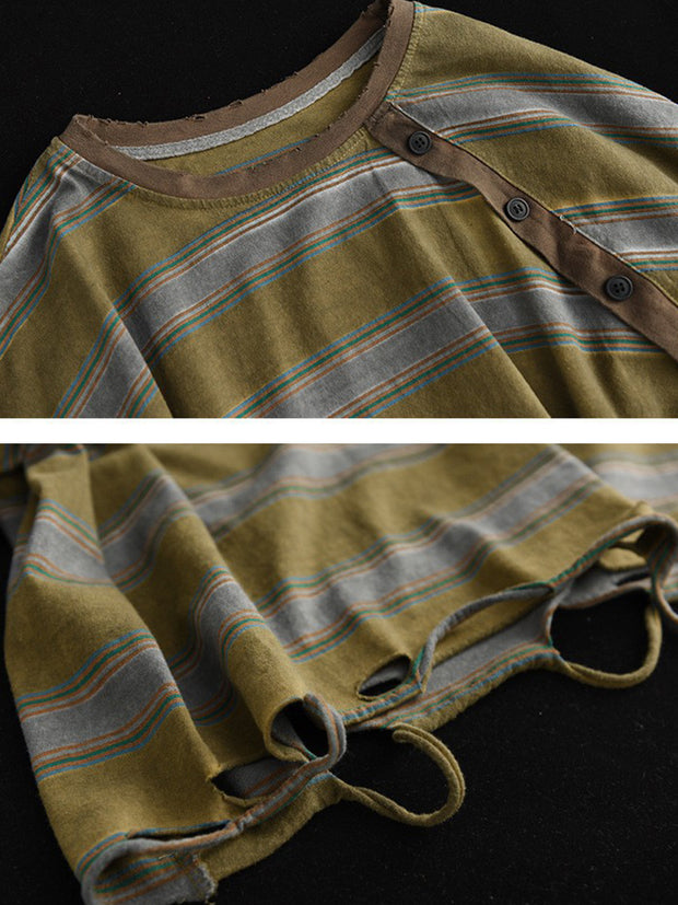 Stripe Cotton Casual Women Summer T Shirt