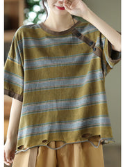 Stripe Cotton Casual Women Summer T Shirt