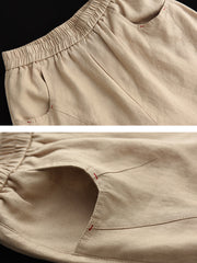 Lässige Haremshose aus Leinen für Damen mit elastischer Taille