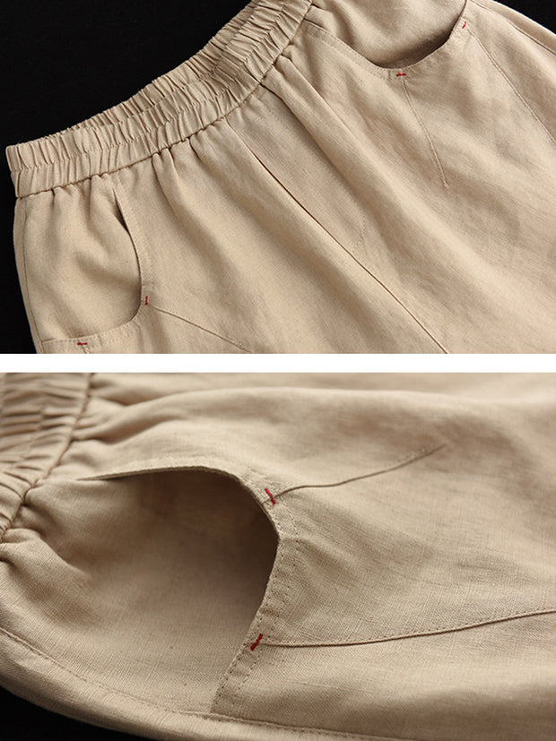Lässige Haremshose aus Leinen für Damen mit elastischer Taille