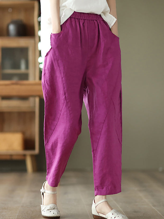 Lässige Haremshose aus Leinen für Damen mit elastischer Taille