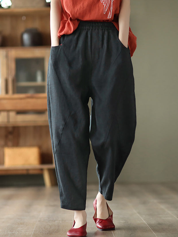 Lässige Haremshose aus Leinen für Damen mit elastischer Taille