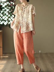 Embroidered Women Casual Elastic Waist Linen Harem Pants