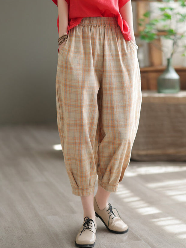 Plaid Women Casual Summer Loose Harem Pants
