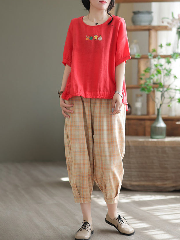 Plaid Women Casual Summer Loose Harem Pants