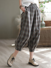 Plaid Women Casual Summer Loose Harem Pants