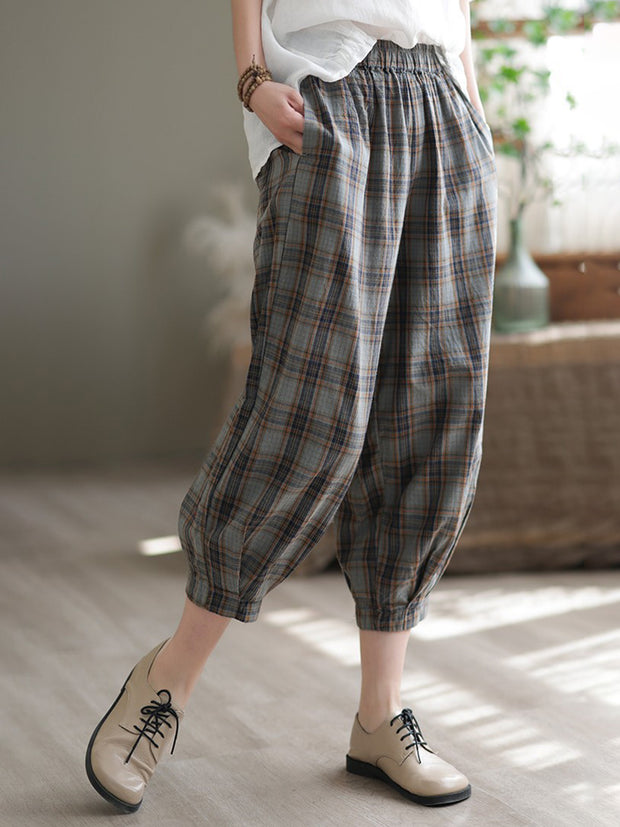 Plaid Women Casual Summer Loose Harem Pants