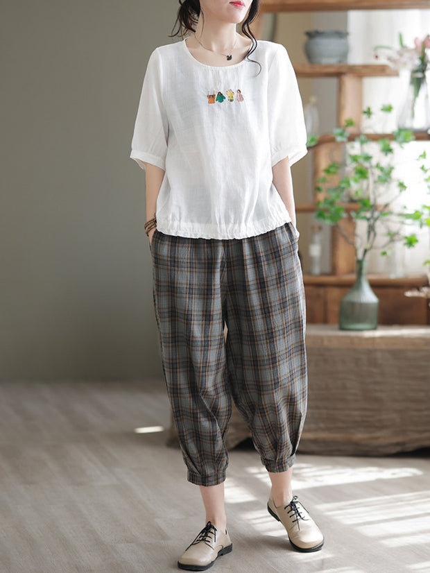 Plaid Women Casual Summer Loose Harem Pants