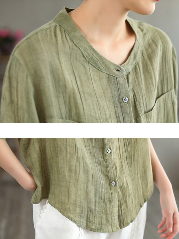 Half Sleeve Ramie Vintage Summer Women Shirt
