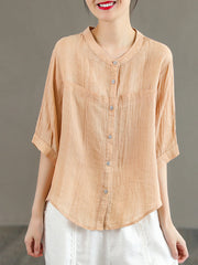 Half Sleeve Ramie Vintage Summer Women Shirt
